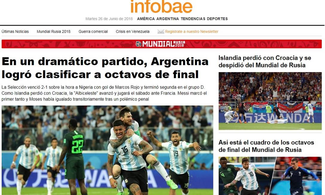 Milagre mundial imprensa argentina comemora classificação Jornal O