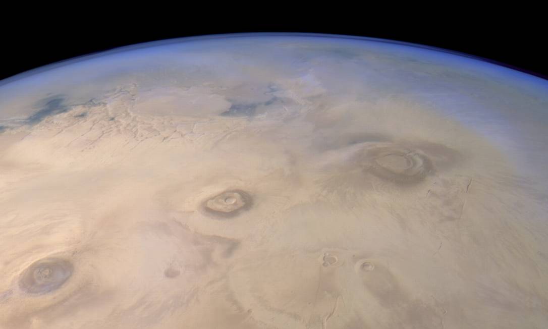 Imagem da atmosfera de Marte capturada pela missão "Mars Express" Foto: Justin Cowart / ESA / DLR / FU Berlin