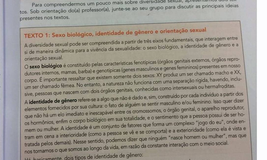 Material que citava identidade de gênero foi recolhido das escolas de São Paulo. Foto: Reprodução