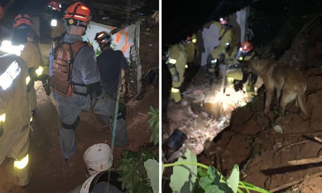 Três pessoas morreram após deslizamento de terra em Embu das Artes: região sofre com fortes chuvas desde sábado Foto: Reprodução/Corpo de Bombeiros