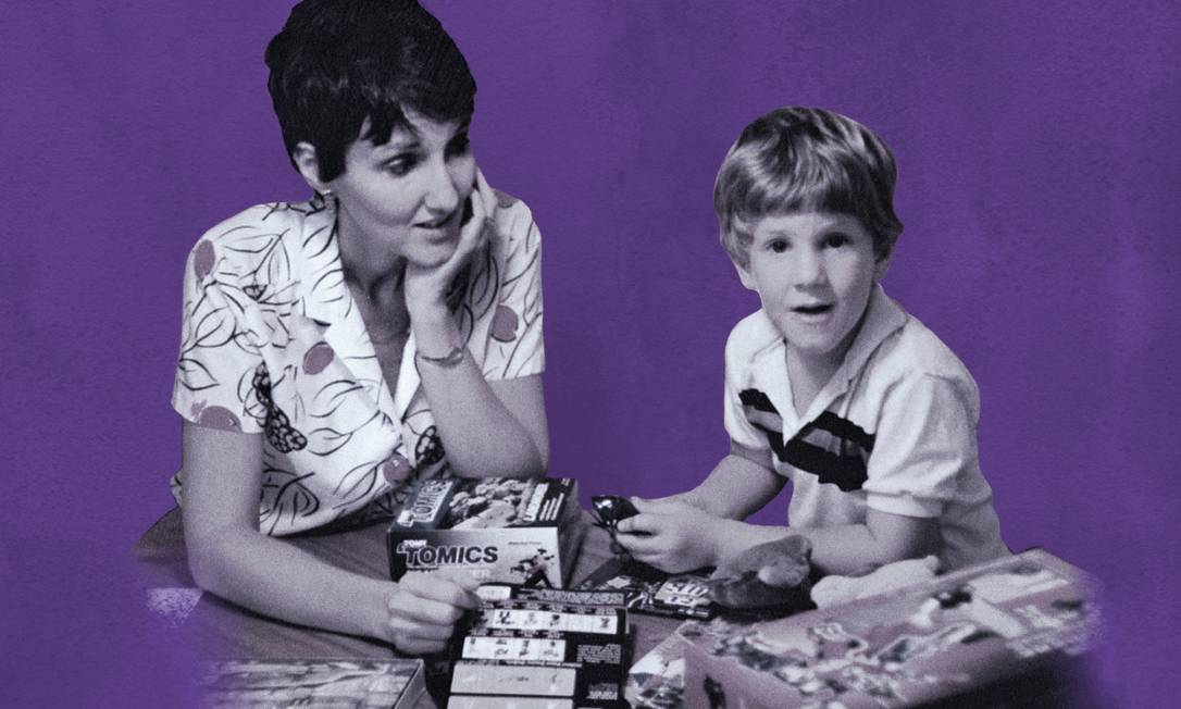 Sue Klebold ao lado do filho Dylan, quando ele tinha 5 anos de idade Foto: Arquivo pessoal/Arte de Larissa Matos