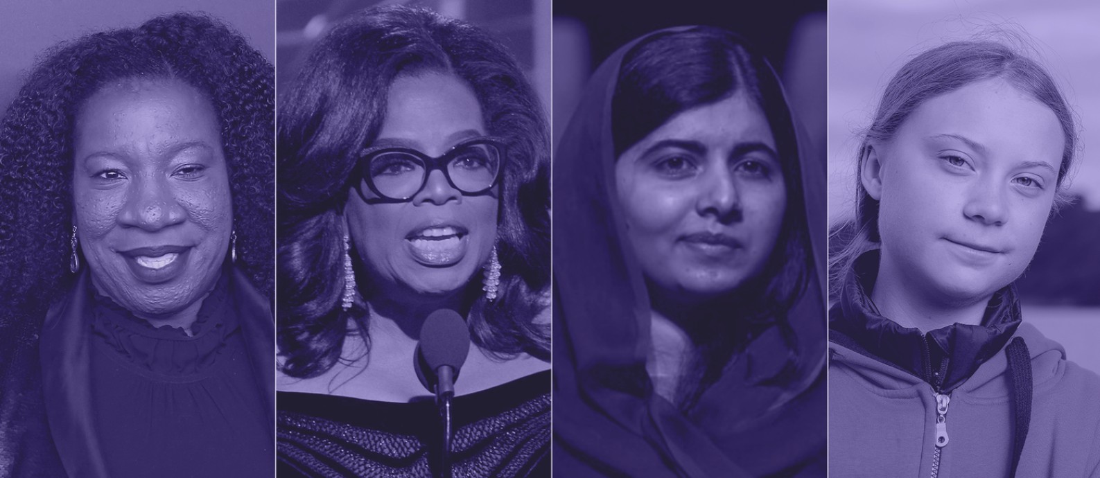 A partir da esquerda: Tarana Burke, Oprah Winfrey, Malala Yousafzai e Greta Thunberg Foto: Arte sobre fotos de divulgação