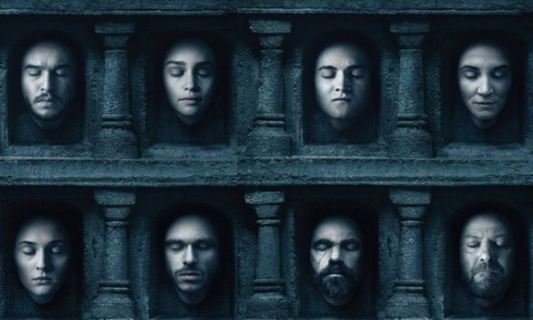 Cartaz da sexta temporada de 'Game of thrones' mostrou rostos de personagens mortos ao lado de quem ainda estava vivo na trama Foto: Divulgação