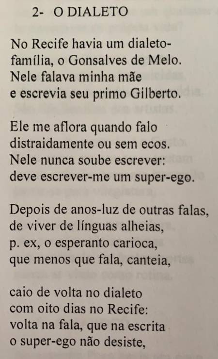 'O dialeto', poema inédito de João Cabral de Melo Neto, que estará em antologia a ser lançada pela Alfaguara Foto: Divulgação