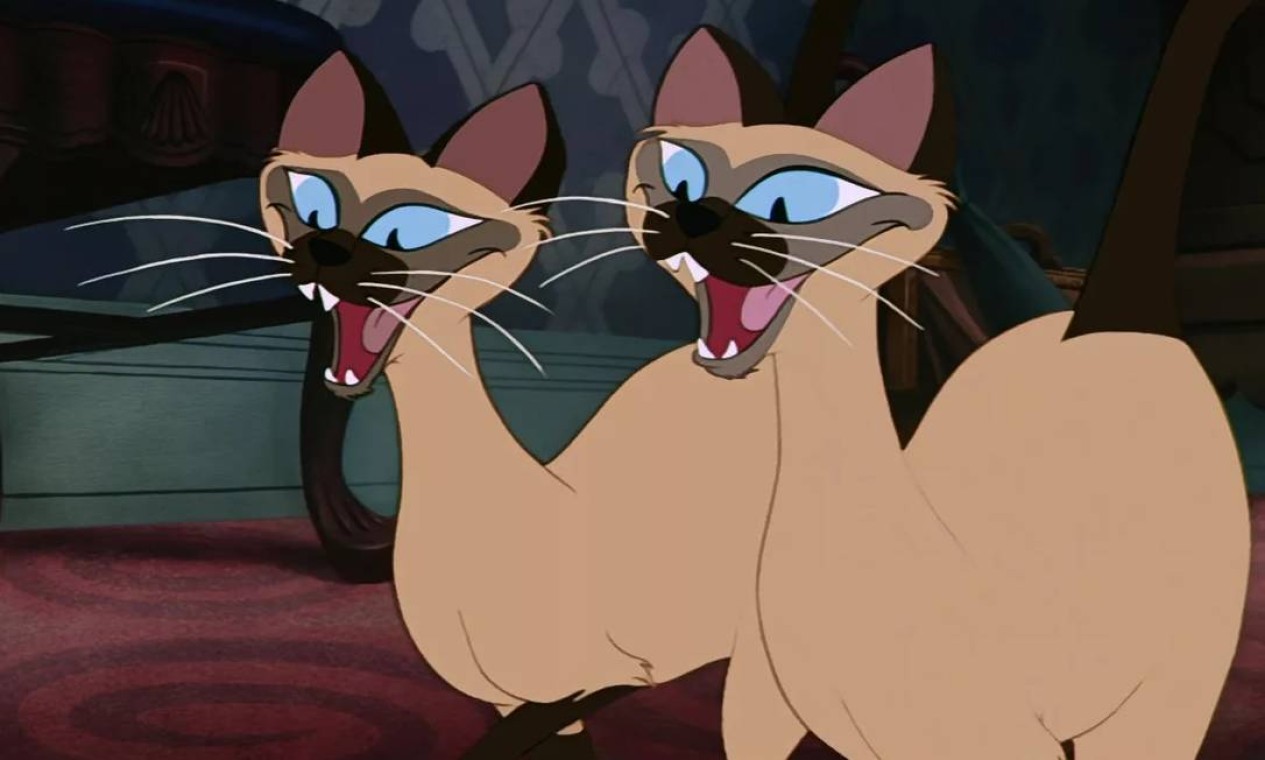 A dama e o vagabundo: desenho da Disney tem cena protagonizada por dois gatos de acentuado sotaque asiático, enquanto cantam a música 'We are siamese' Foto: Divulgação