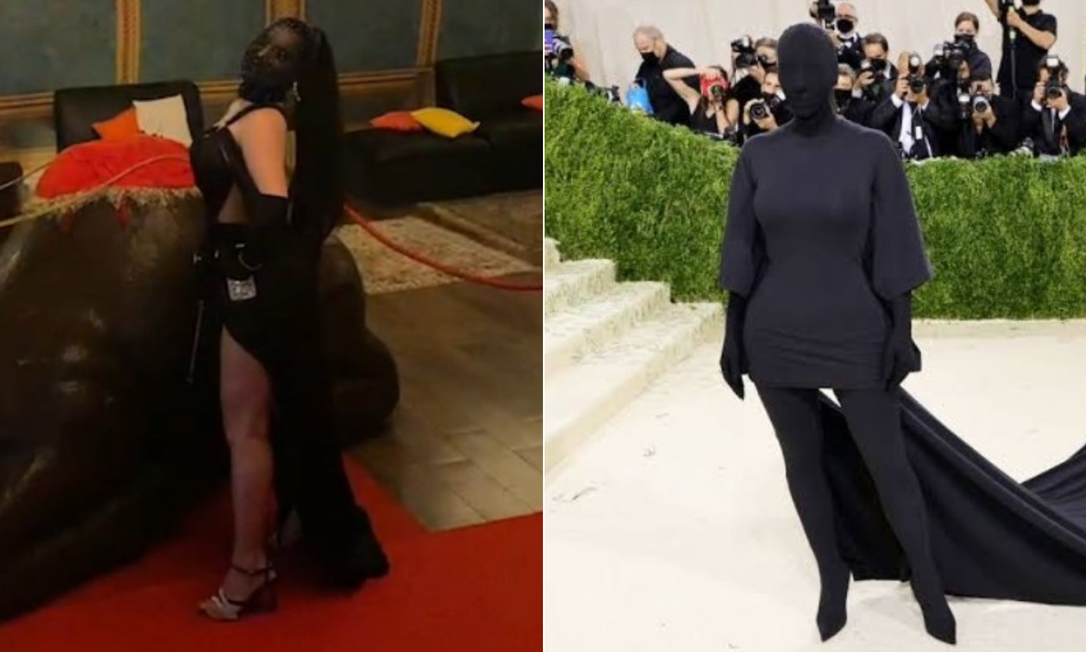 Raissa Barbosa se inspirou em Kim Kardashian (na foto à direita, no Met Gala 2021) para ir a festa da ex-BBB Flay Foto: Agencia O Globo
