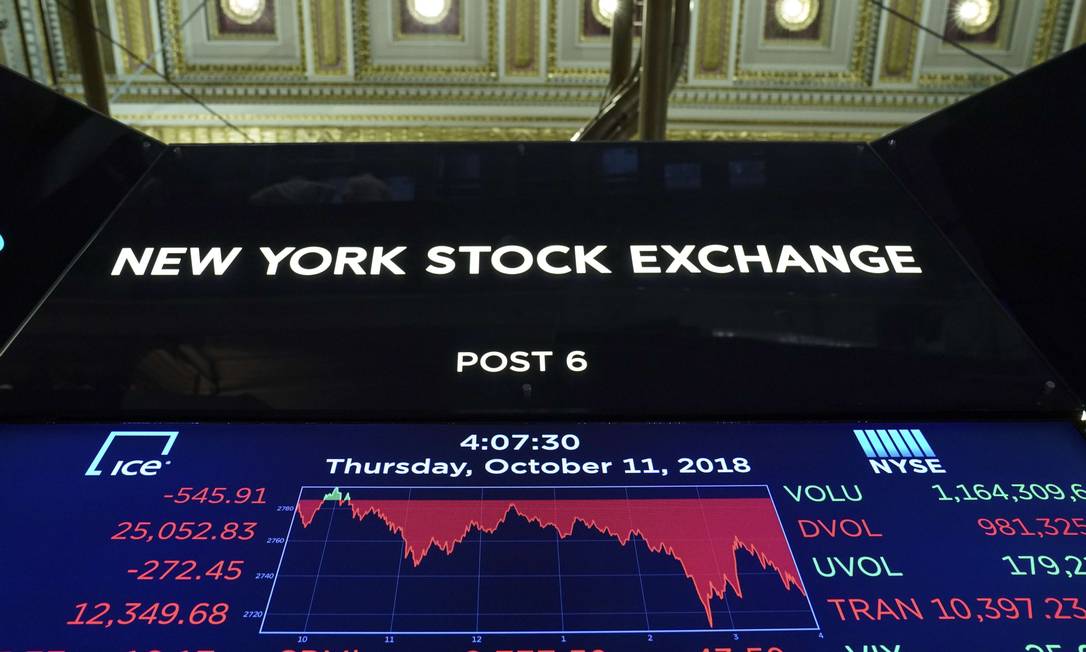 Painel mostra o desempenho da Bolsa de Nova York Foto: Drew Angerer / AFP