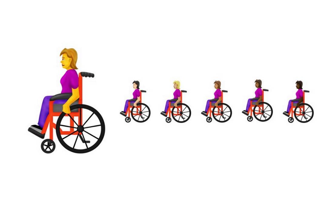 Pessoas em cadeiras de rodas estão entre os emojis que serão lançados este ano Foto: Emojipedia