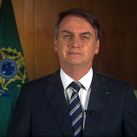 Bolsonaro em pronunciamenro em cadeira de rádio e TV no Dia do Trabalho Foto: Agência Brasil