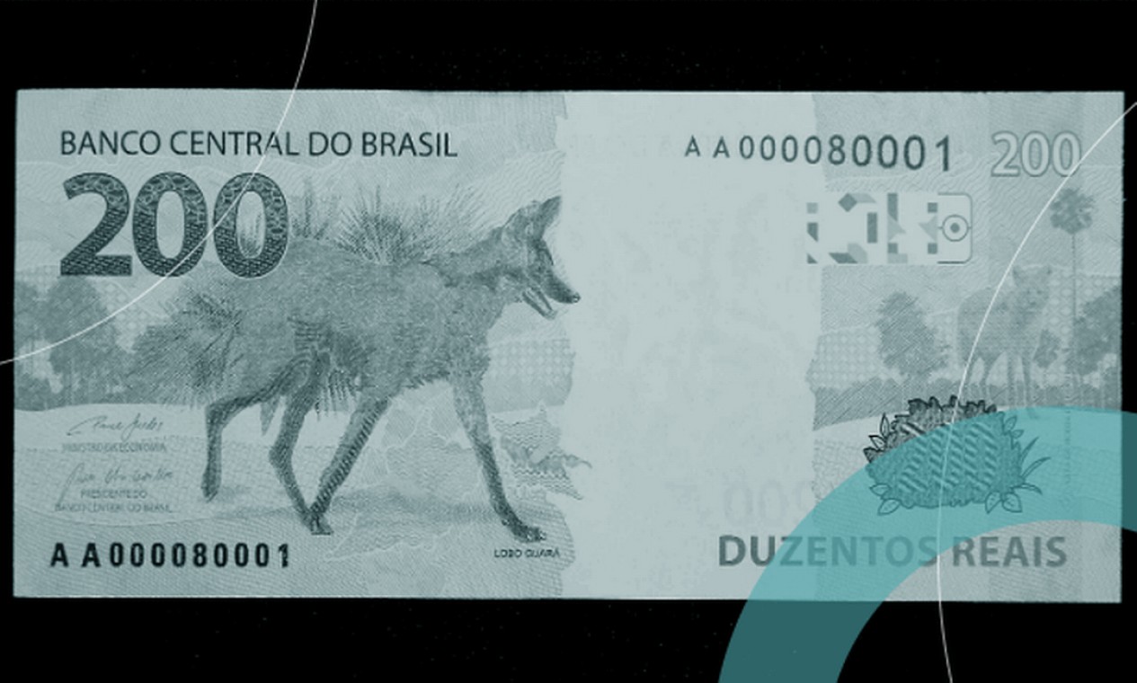Nova nota de R$ 200 lançada pelo BC tem um lobo-guará estampado. Mas foi o vira-lata caramelo que serviu como garoto-propaganda Foto: Divulgação