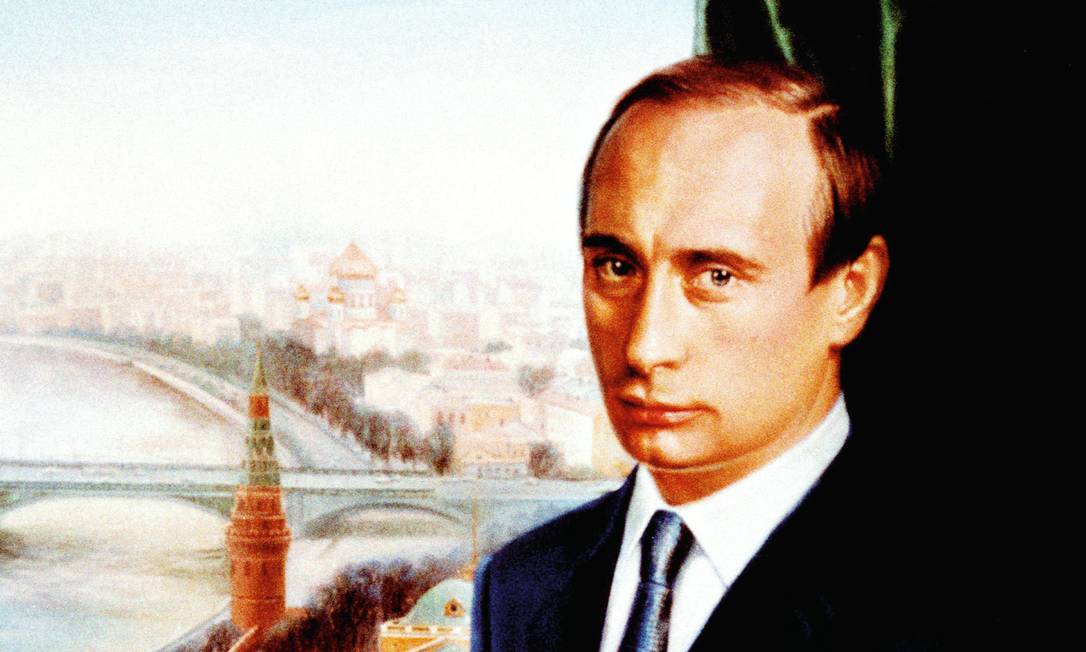 O primeiro retrato oficial de Putin, feito por Nikas Safronov. O presidente russo é considerado “refém” do regime que construiu, segundo especialistas de Oxford. Foto: Laski Diffusion/ Wojtek Laski / Getty Images