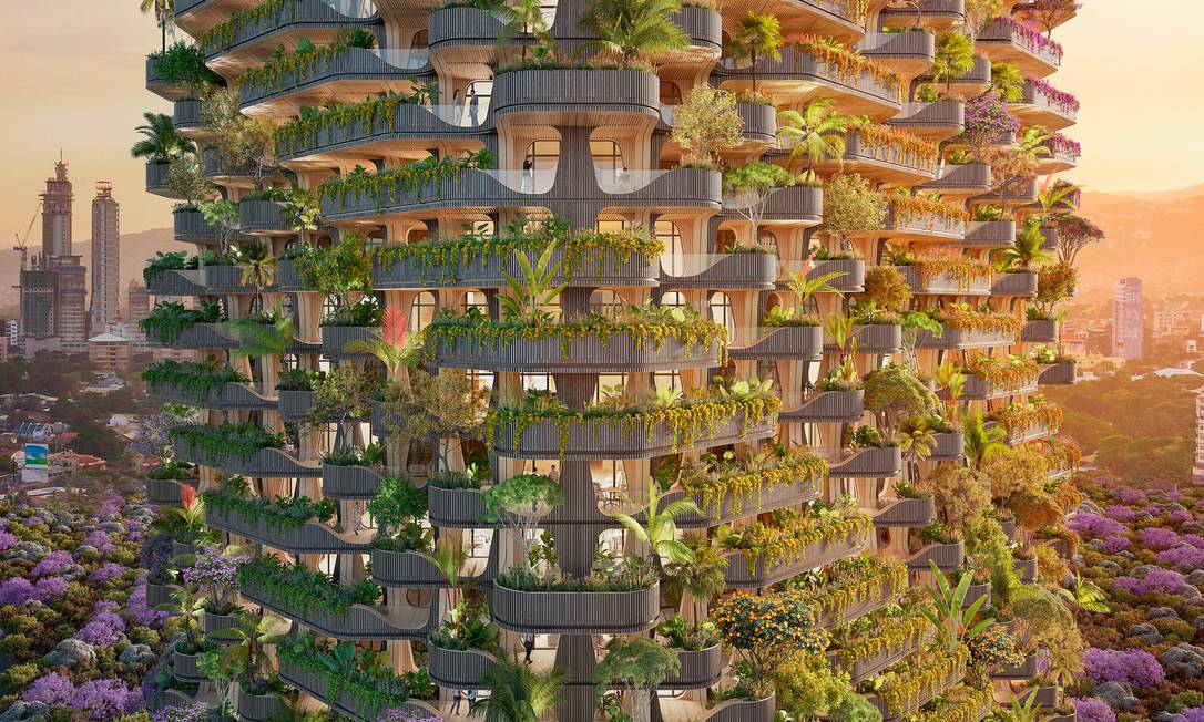 Projeto do arquiteto Vincent Callebaut, referência do movimento solarpunk, que defende um futuro mais cheio de luz. Foto: Vincent Callebaut Architectures / Reuters