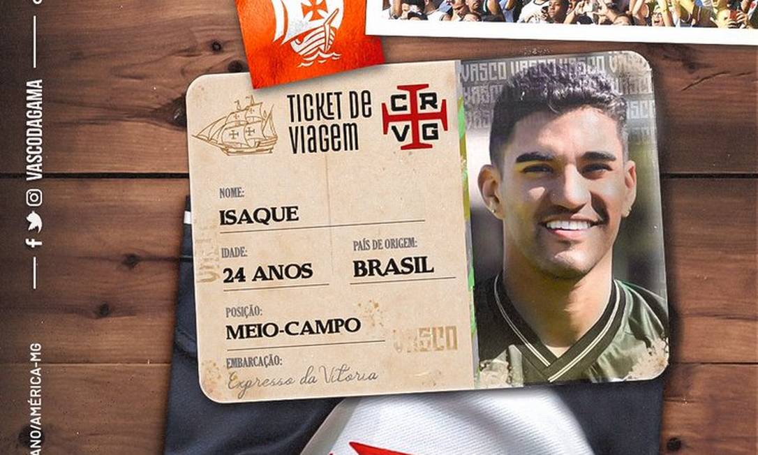 Vasco anuncia contratação do meia Isaque, ex-América Mineiro Foto: Divulgação