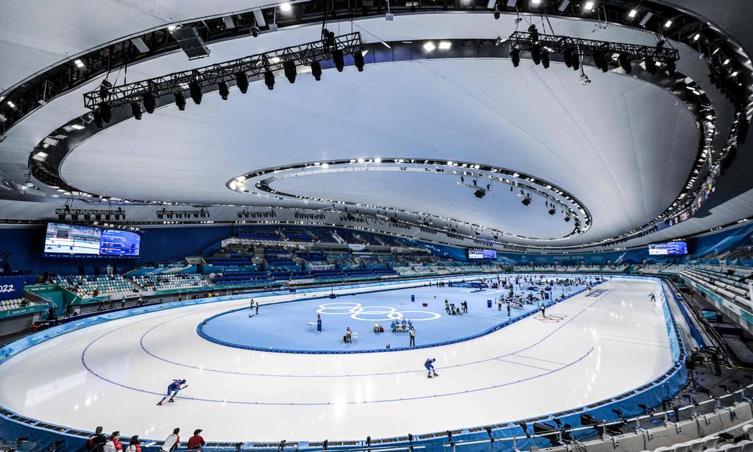 Oval Nacional, &#034;Cubo de gelo&#034;: patinação de velocidade Foto: SEBASTIEN BOZON / AFP