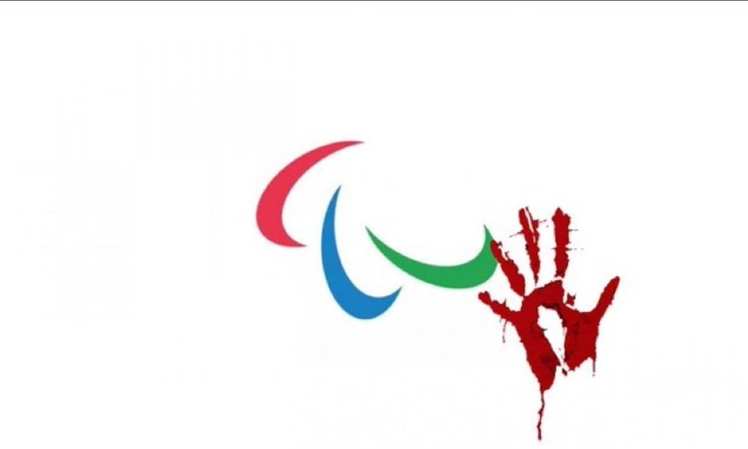 Símbolo paralímpico com a imagem de uma mão ensanguentada: protestos gerais Foto: Reprodução