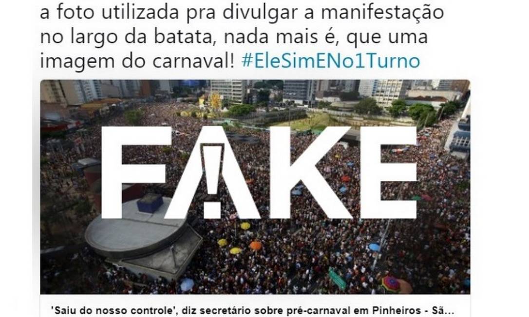Post afirma que imagens de ato contra Bolsonaro são de 2017, mas informação é #FAKE Foto: Reprodução/ Redes sociais