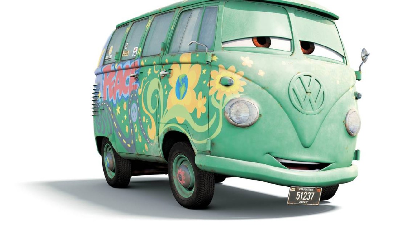 Em "Carros", filme da Pixar, Fillmore é uma Kombi hippie saudosista da década de 1960, com a voz emprestada pelo comediante George Carlin Foto: Divulgação