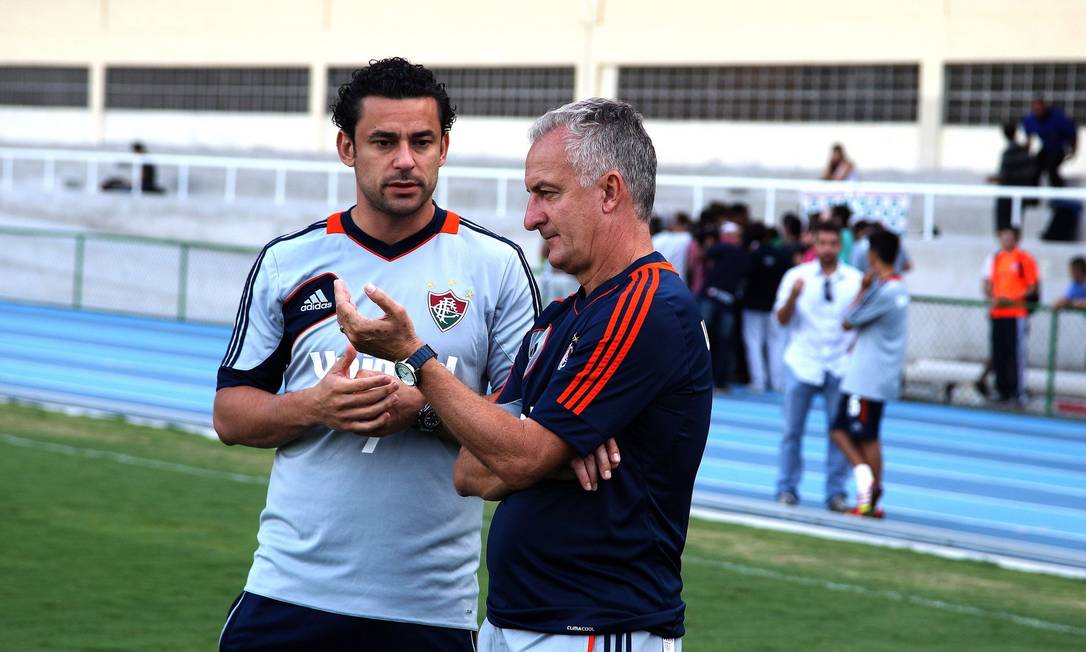 Fred conversa com Dorival Júnior. Jogador só deve voltar ao time mesmo em 2014 Foto: Divulgação / Fluminense