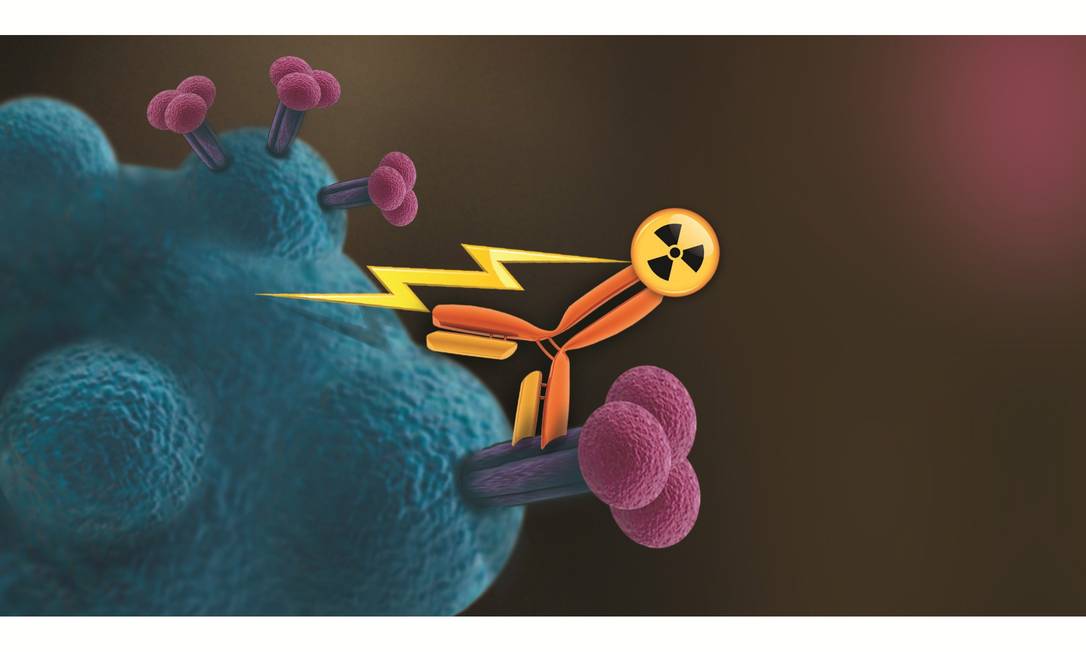 
Ilustração mostra como a pesquisa utiliza a radioimunoterapia para matar as células com vírus larentes de HIV
Foto: Sociedade Radiológica da América do Norte / Divulgação