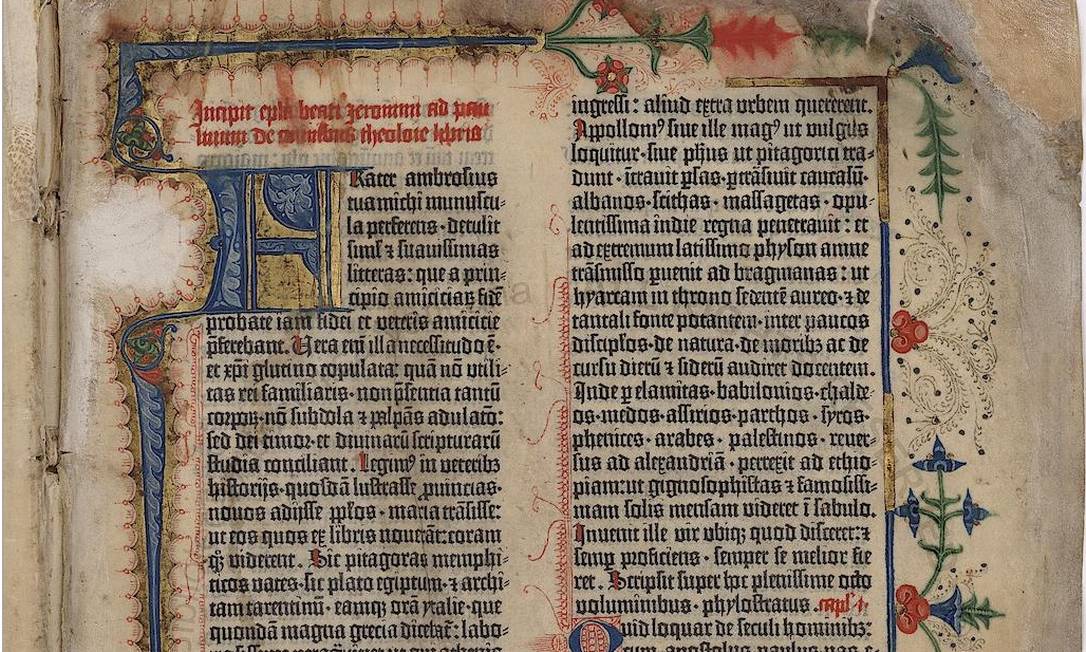 
A Bíblia de Gutenberg, de 1455, foi digitalizada para consulta e pesquisa
Foto: Reprodução