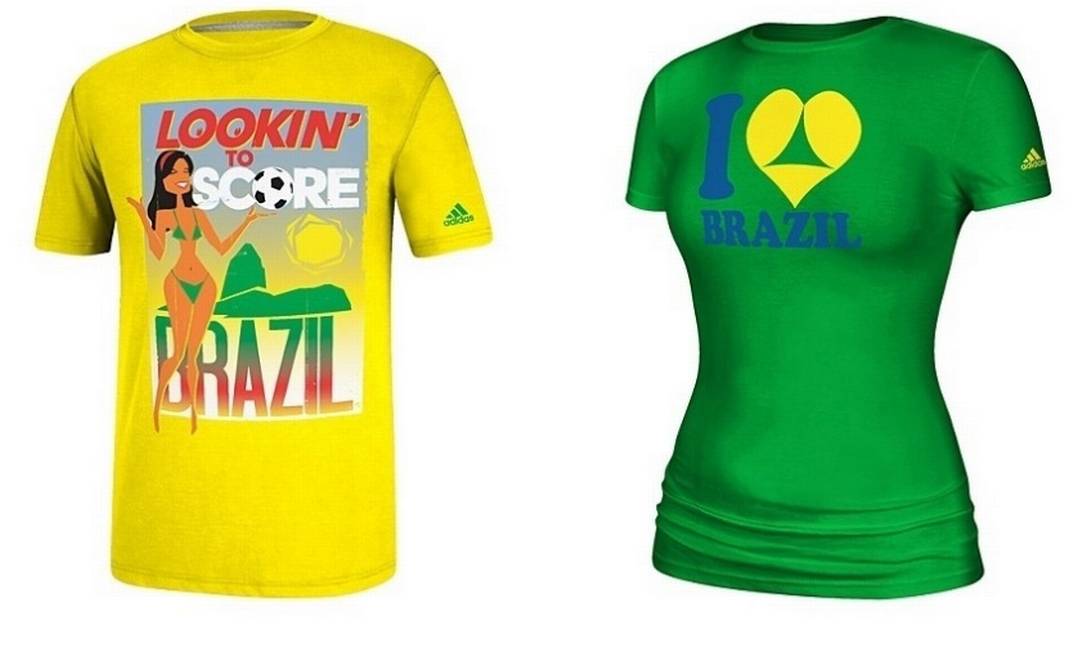 Camisas com conotação sexual sobre a Copa do Mundo vendidas pela Adidas nos EUA Foto: Divulgação