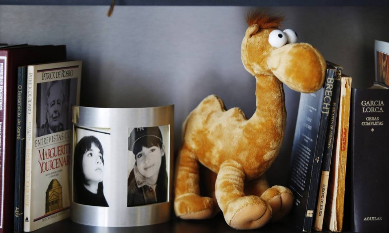 Um camelo de pelúcia enfeita uma das estantes ao lado de fotos de Daniella Perez, filha da atriz morta em 1992 Foto: Ana Branco