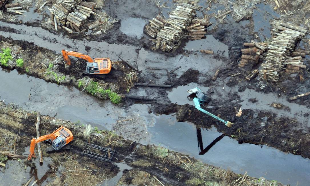 
Retroescavadeiras na ilha de Sumatra, na Indonésia: intervenção humana no meio ambiente expõe ainda mais um país já vulnerável a extremos climáticos
Foto:
/
ROMEO GACAD/AFP
