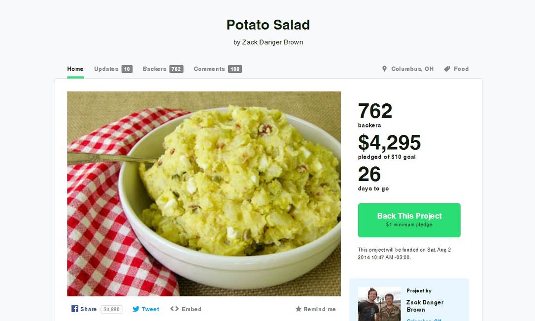 Campanha no Kickstarter levanta US 4 mil para ‘salada de batata’ Jornal O Globo