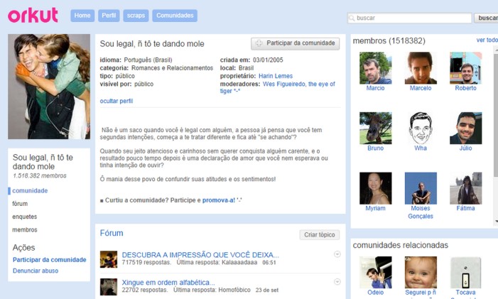 Comunidade do Orkut "Sou legal, ñ tô te dando mole" Foto: Reprodução