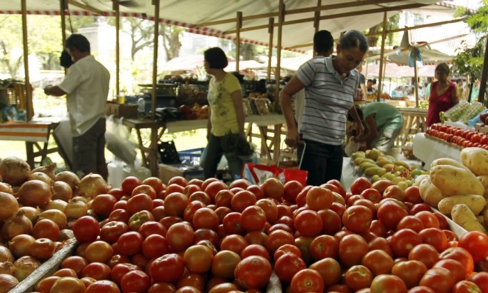 Cebola, tomate, batata e alface americana são os produtos que mais tiveram aumentos nas feiras livre. Aqui na Av Rui Barbosa, no Flamengo Foto: Gabriel de Paiva-09-04-2014 / Agência O Globo