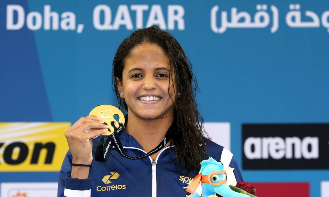 Etiene Medeiros é a primeira mulher brasileira a ganhar medalha no Mundial em piscina curta, e logo a de ouro Foto: Satiro Sodre/SSPress / SSPress