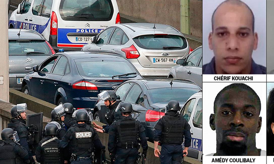 Os irmãos Chérif e Said, supostos autores do ataque ao jornal 'Charlie Hebdo', e Amedy e Hayat, que mantém reféns em Paris, são cercados pela polícia Foto: Agências