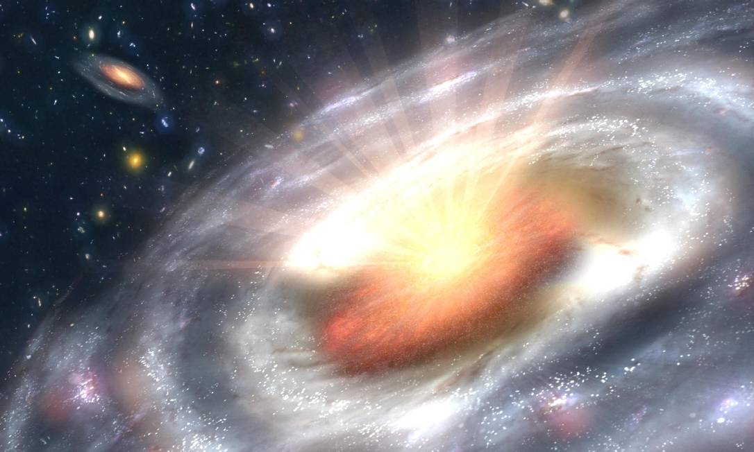 
Ilustração das emissões de um buraco negro supermaciço no centro de uma galáxia: sinais periódicos detectados pelos cientistas indicam que eles estão sendo provocados pela aproximação de dois objetos do tipo prestes a se fundirem
Foto:
Nasa

