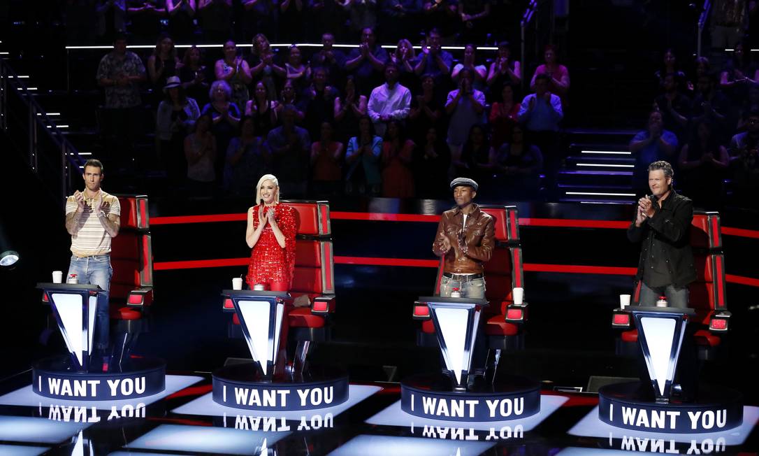 Adam Levine, Gwen Stefani, Pharrell Williams e Blake Shelton, do 'The Voice' Foto: Trae Patton/NBC