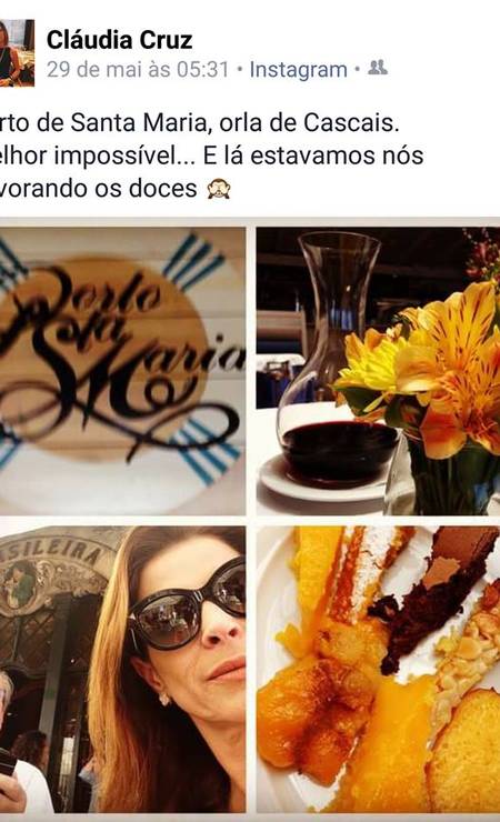Os vinhos e as comidas mais caras fazem parte do cardápio do casal Eduardo Cunha e Cláudia Cruz. Na imagem, os dois estão em um restaurante em Portugal Foto: Reprodução internet