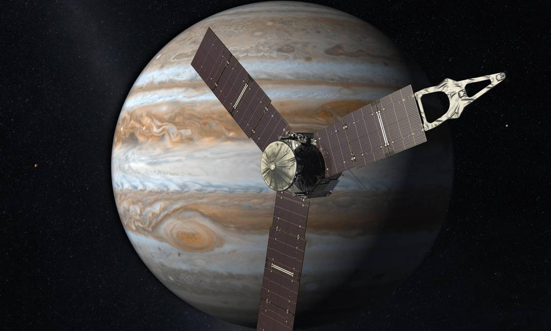 
Ilustração mostra Juno na órbita de Júpiter, um dos destaques do ano
Foto:
/
Nasa/ JPL
