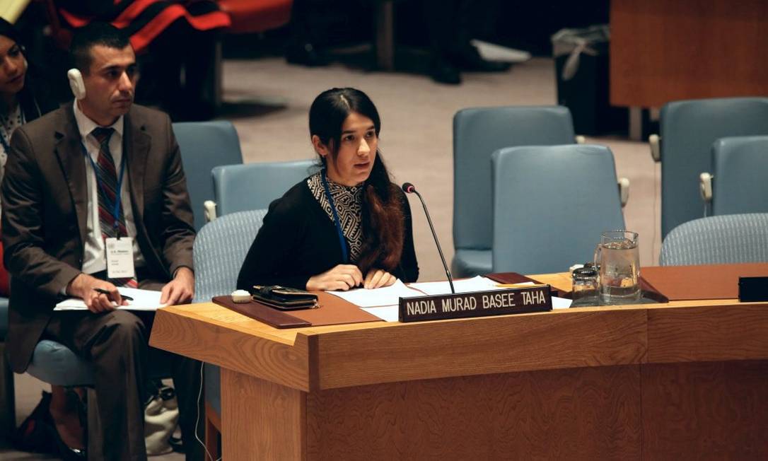 
Nadia Murad faz discurso na sede das Nações Unidas, em Nova York
Foto: Twitter / Reprodução