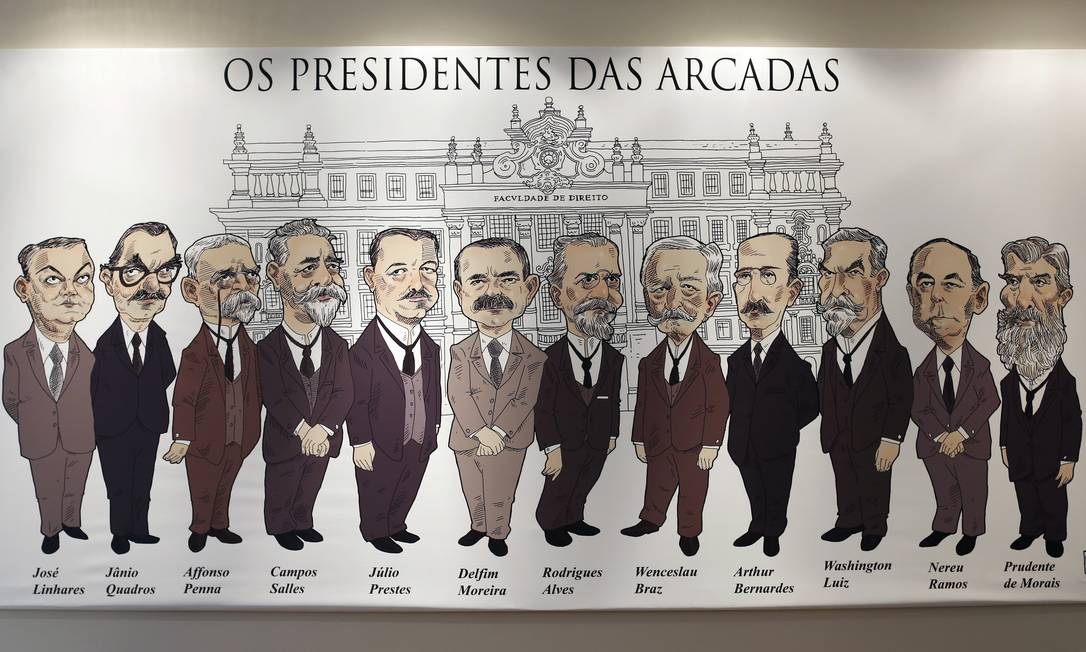 Mural mostra ex-presidentes da República que se formaram na Faculdade de Direito da USP Foto: Edilson Dantas / Agência O Globo