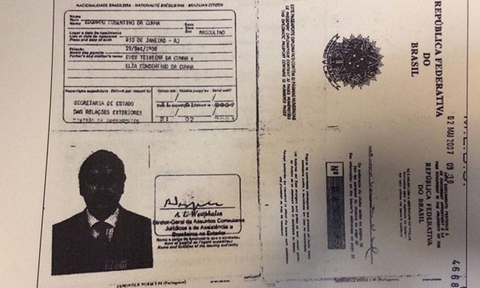 Passaporte de Eduardo Cunha Foto: Reprodução