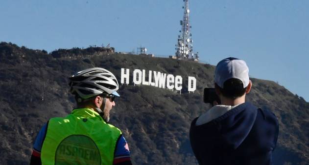 Letreiro de Hollywood é alvo de vandalismo e vira 'Hollyweed' no