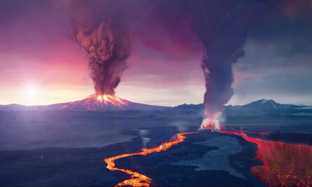 
Ilustração mostra paisagem de um possível planeta extrassolar onde atividade vulcânica ajudaria a compensar erosão da atmosfera pela radiação estelar
Foto:
Nasa
