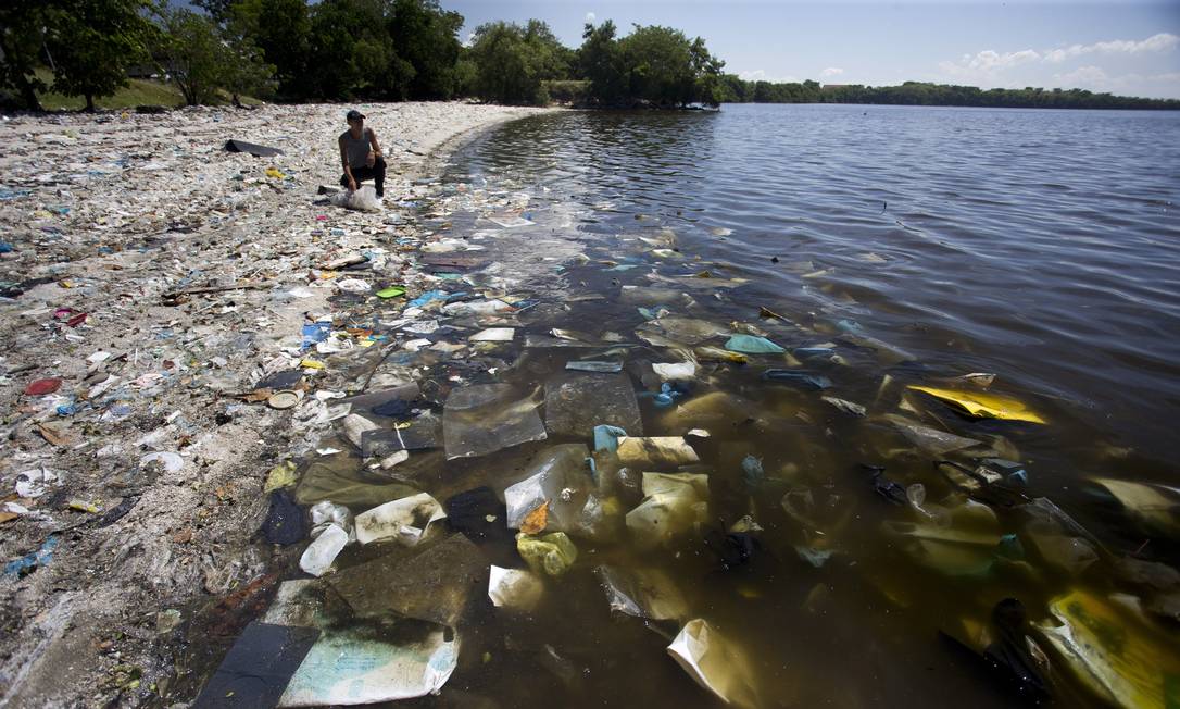 Lixo toma praia na Ilha do Fundão Foto: Márcia Foletto / Agência O Globo