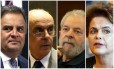 Aécio Neves, José Serra, Luiz Inácio Lula da Silva e Dilma Rousseff: citados na lista de Janot