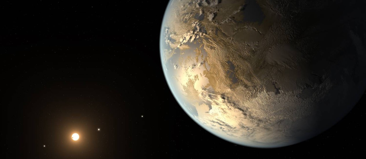  Ilustração do exoplaneta Kepler-186f, primeiro com tamanho parecido com o da Terra e na zona habitável de sua estrela, suja descoberta foi anunciada wem 2014 Foto: NASA/JPL-Caltech/T. Pyle