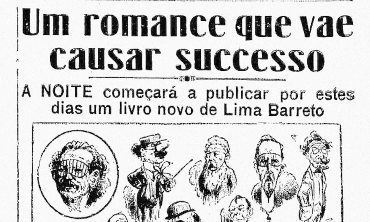 O jornal "A Noite" divulga o novo romance de Lima Barreto, em março de 1915, "A Numa e a Ninfa" Foto: Acervo da Fundação Biblioteca Nacional / Divulgação