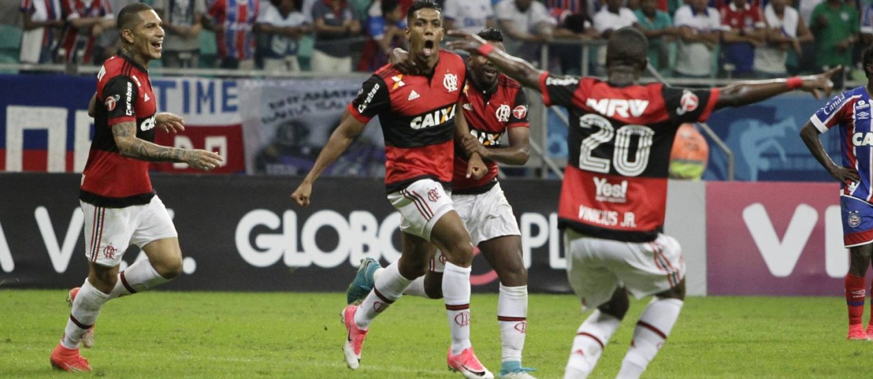 Berrío comemora o gol da vitória do Flamengo sobre o Bahia Foto: Divulgação Flamengo