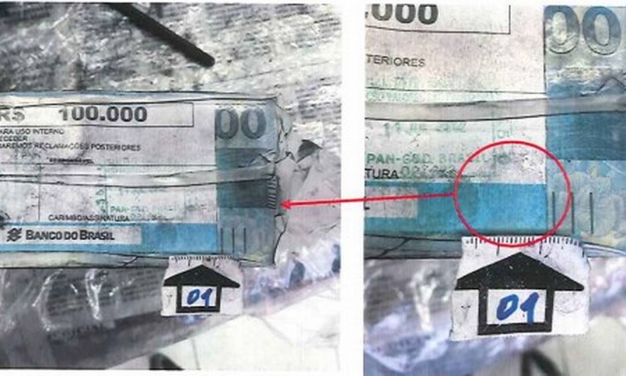 O documento da PF traz a imagem da digital do dedo médio esquerdo de Geddel 'impregnada' no dinheiro encontrado no 'bunker' de Salvador Foto: Reprodução/PF