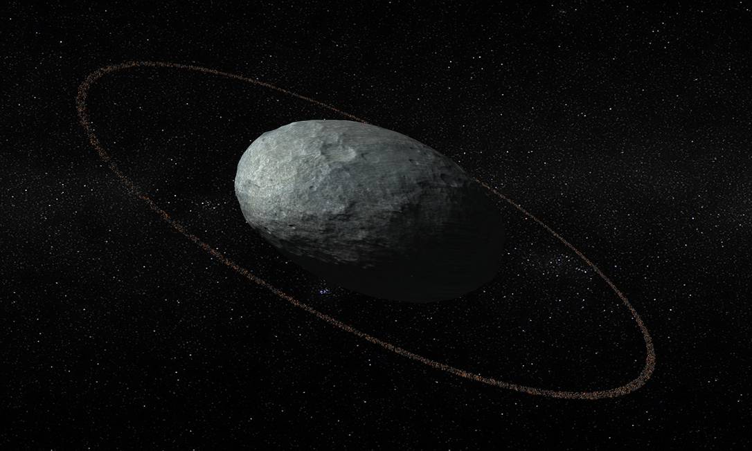 
Ilustração mostra o anel de detritos em torno do planeta-anão Haumea
Foto:
/
Divulgação/Instituto de Astrofísica da Andaluzia
