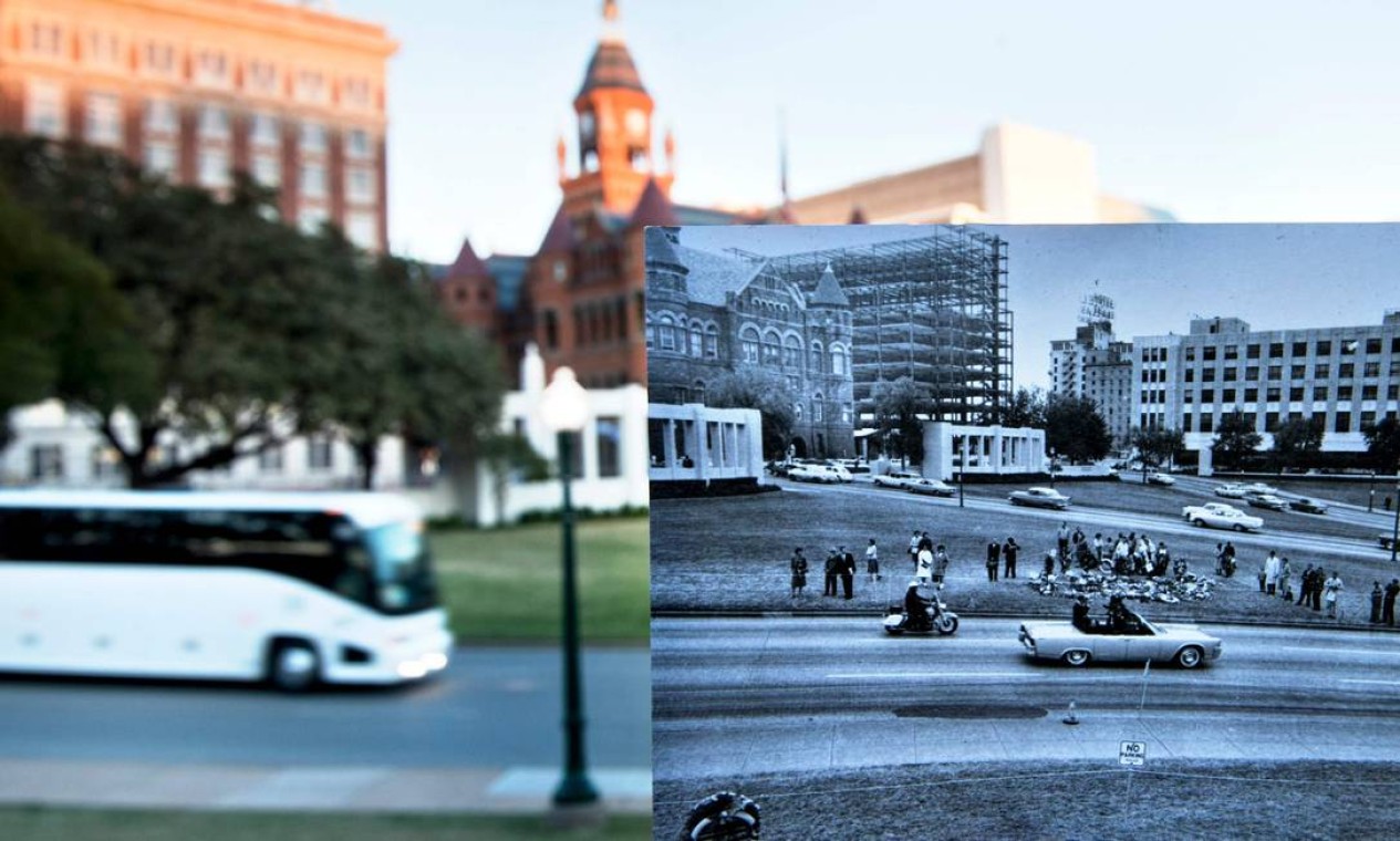 Em 2013, o fotógrafo Brendan Smialowski, da AFP, visitou lugares em Dallas, no Texas, que marcaram o assassinato do presidente John F. Kennedy em 22 de novembro de 1963 — entre eles, a Dealey Plaza, onde JFK foi baleado na cabeça e morreu pouco depois Foto: BRENDAN SMIALOWSKI / AFP