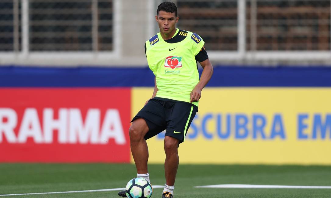 Thiago Silva em treino da seleção brasileira Foto: Lucas Figueiredo/CBF / Lucas Figueiredo/CBF